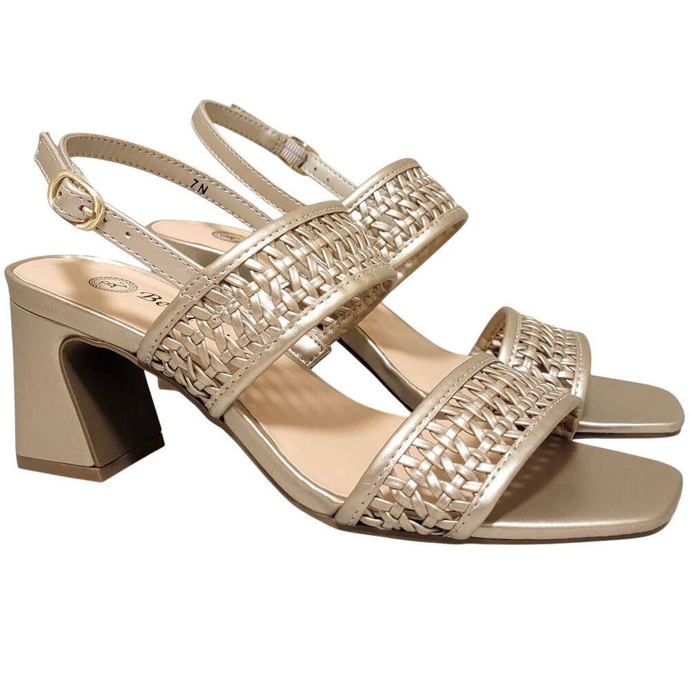 Bella Vita Women Xannon Block Heel Slingback Sandals Size US 7N Champagne Gold